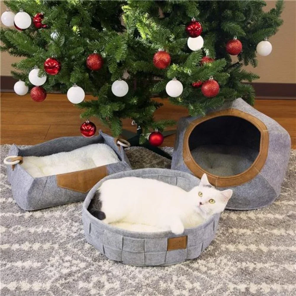 Kitty City Felt Lounge Sleeper Bed, Warm and Cozy cat Bed, Gray
